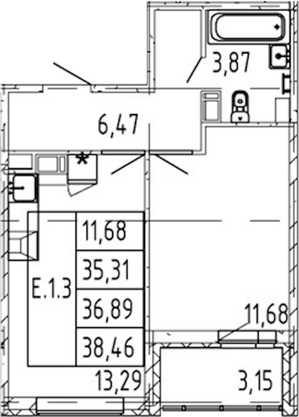 1-комнатная квартира 35.31 м², 7/12 эт., ЖК «Полис ЛАВрики»